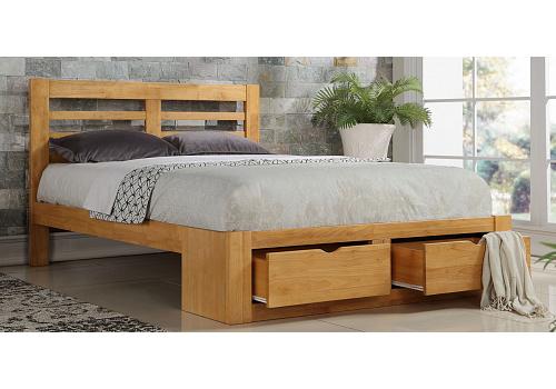 5ft King Size Brett, Oak finish wood bed frame with drawer storage. 1